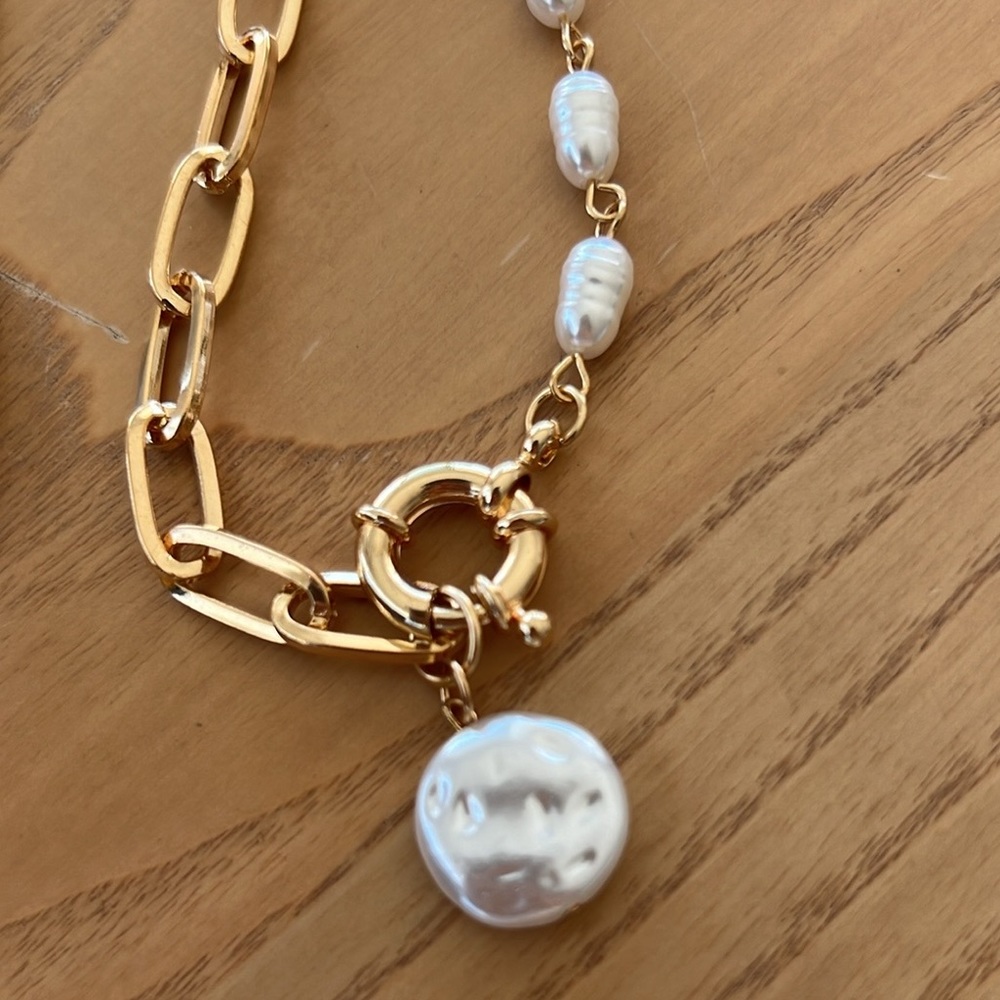 ✨ PEARL STYLE CHAIN DOUBLE LINKED NECKLACE - Picture 7 of 7